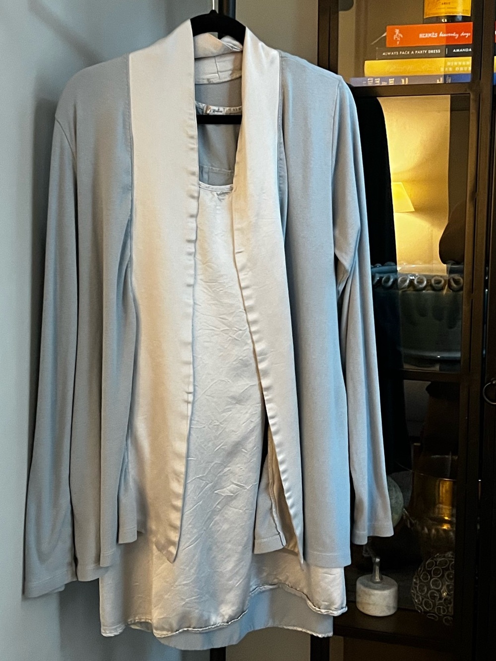 PJ Harlow Light Blue Satin-Trim Women’s Robe Cardigan and Nightgown